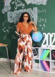 Solid Color Tops And Print Loose Pants Set QYMF-3155