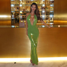 Deep V Neck Halterneck Tight Maxi Dress GSLF-K25D74828