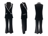 Lapel Sleeveless Two Piece Pants Suit QYMF-3250