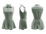 Sleeveless Lapel Ruffles Solid Romper QYMF-3077