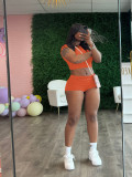 Solid Color Tight Two Piece Shorts Set QYMF-3153