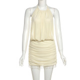 Sleeveless Patchwork Tassel Backless Mini Dress GSLF-K25D71246