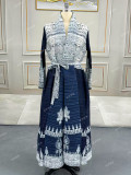Pleated Long Sleeve Print Long Coat GZRF-602