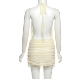 Sleeveless Patchwork Tassel Backless Mini Dress GSLF-K25D71246