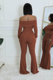 Solid Color Off Shoulder Long Sleeve Pants Suit QYMF-3246