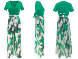 Solid Color Tops And Print Loose Pants Set QYMF-3155