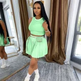 Sleeveless Tank Tops Casual Two Piece Skirts Set QYMF-3089