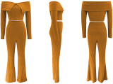 Solid Color Off Shoulder Long Sleeve Pants Suit QYMF-3246