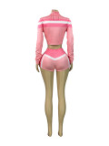 Contrast Color Long Sleeve+Wrap Chest+Short 3 Piece Set CH-25032