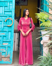 Fashion Press Pleated Petal Sleeve Pants Suit GZRF-HY-688