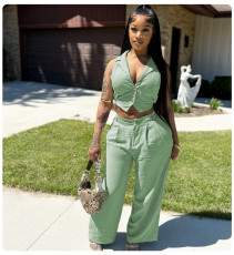 Sleeveless Tie Up Tops Two Piece Pants Set QYMF-3091