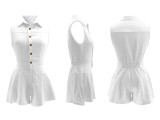 Sleeveless Lapel Ruffles Solid Romper QYMF-3077