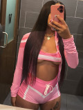 Contrast Color Long Sleeve+Wrap Chest+Short 3 Piece Set CH-25032