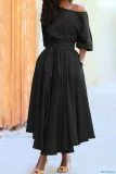 Solid Color Half Sleeve Maxi Dress QYMF-3236