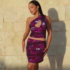 Slash Shoulder Print Mini Dress GSLF-K25D67751