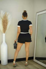 Contrast Color Short Sleeve Two Piece Shorts Set QYMF-3159