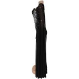 Mesh Hot Drill Slim Maxi Dress BY-7397