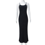 Solid Color Hot Drill Sling Maxi Dress GNZD-041714DBG