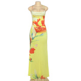 Contrast Color Print Sling Maxi Dress GSLF-K25D68064