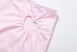Love Hollow Out Solid Color Two Piece Shorts Set GSLF-K25S69015
