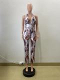 Print Halterneck Backless Jumpsuit QOUY-6062