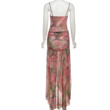 Sexy Print Sling Slim Split Maxi Dress GSLF-K25D67615