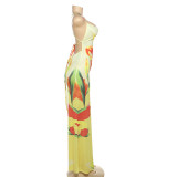 Contrast Color Print Sling Maxi Dress GSLF-K25D68064
