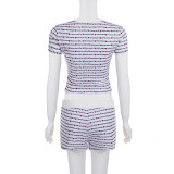 Letter Print Short Sleeve Two Piece Shorts Set GLRF-MES38005
