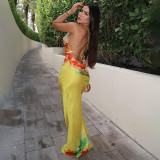 Contrast Color Print Sling Maxi Dress GSLF-K25D68064