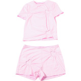 Love Hollow Out Solid Color Two Piece Shorts Set GSLF-K25S69015