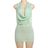 V Neck Backless Knits Mini Dress GSLF-W24D65866