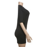 Solid Color Short Sleeve Backless Casual Dress GSLF-K25D71255
