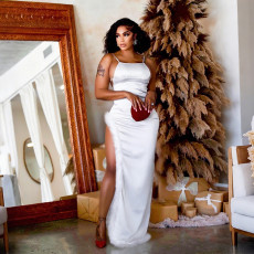 Sexy Backless Feather Edge Maxi Dress CYA-901845