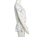 Print Short Sleeve Pajama Shorts Two Piece Set GSLF-K25S72318