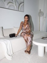 Print Halterneck Backless Jumpsuit QOUY-6062