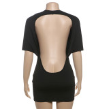 Solid Color Short Sleeve Backless Casual Dress GSLF-K25D71255