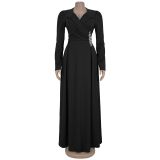 Solid Color Long Sleeve Maxi Dress BY-7411