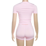 Love Hollow Out Solid Color Two Piece Shorts Set GSLF-K25S69015