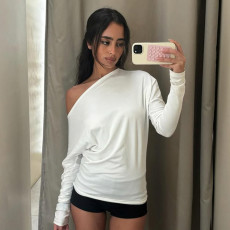 Slash Shoulder Bat Sleeve Loose T-Shirt GLRF-WFT38812