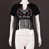 Print Short Sleeve Tassel T Shirts GNZD-7710TG