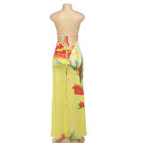 Contrast Color Print Sling Maxi Dress GSLF-K25D68064