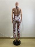 Print Halterneck Backless Jumpsuit QOUY-6062