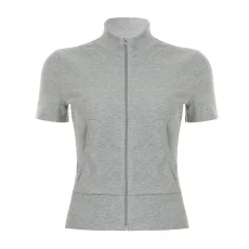 Solid Color Zipper Tight T Shirt GLRF-MFT38977