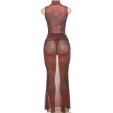 Mesh Print Sleeveless Two Piece Skirt Set DLSF-K25S74930