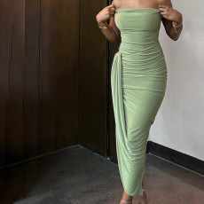 Sexy Tie Up Backless Pleated Maxi Dress GSLF-K25D67099