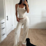 Rib Backless Casual Pajamas Long Pants Set GSLF-K25S72558