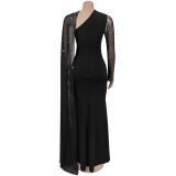 Mesh Hot Drill Slim Maxi Dress BY-7397