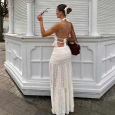 Lace Patchwork Hollow Out Long Skirt GLRF-WDD36398