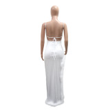 Sexy Backless Feather Edge Maxi Dress CYA-901845