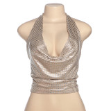 Tie Up Backless Deep V Neck Tops GSLF-K25L67984